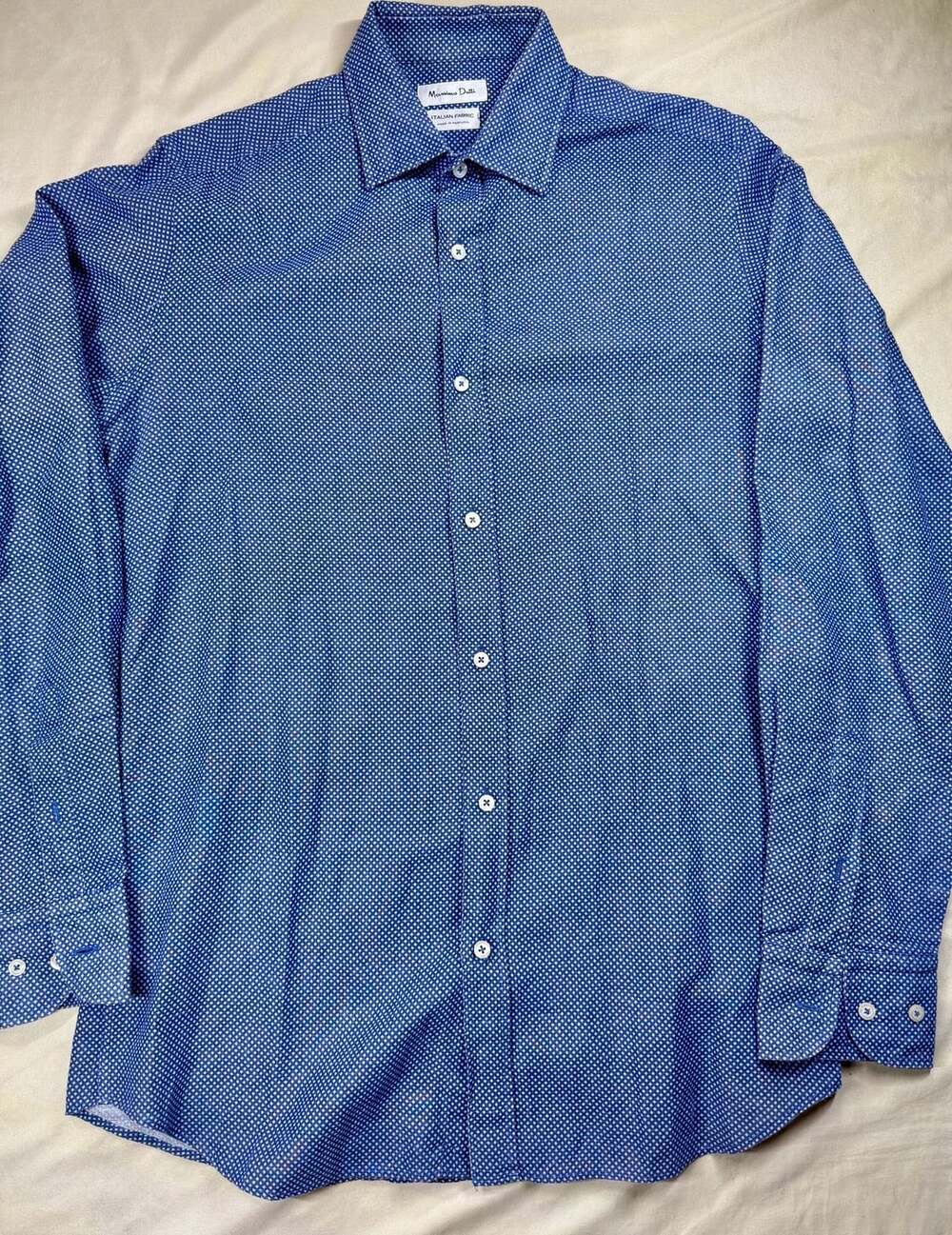 Massimo Dutti Italian Fabric Blue Polka Dot Long Sleeve Button Up Shirt